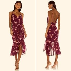 LPA LUMA Dress Jolene Floral Purple Ruffle Open Back Revolve Date Wedding L